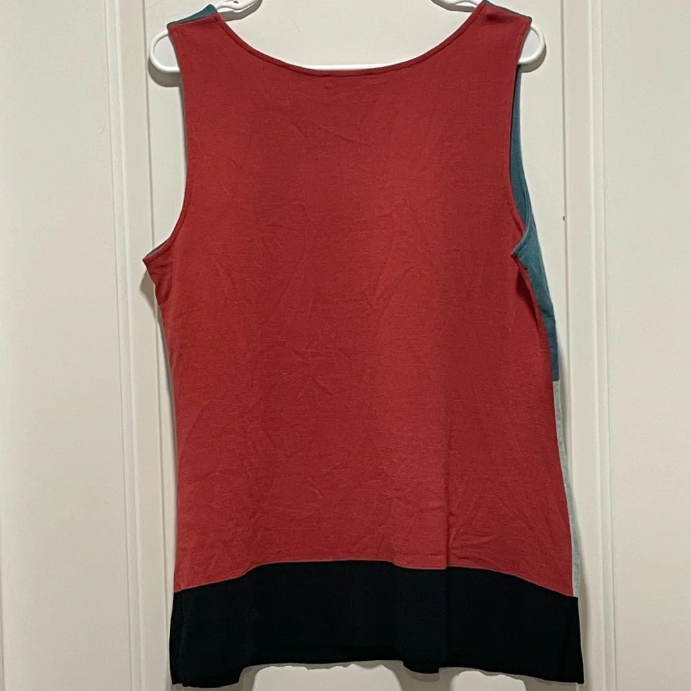ST JOHN XL Mint Julep Cinnabar Black Caviar Colorblock Sleeveless Wool Knit Tank - Picture 8 of 15